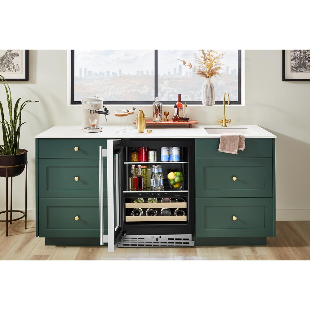 24" Beverage Center with Glass Door and Wood-Front Racks