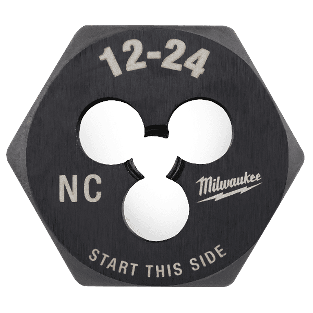 Hexagonal threading die with 12-24 NC threading for precise metalwork in tools and home improvement projects