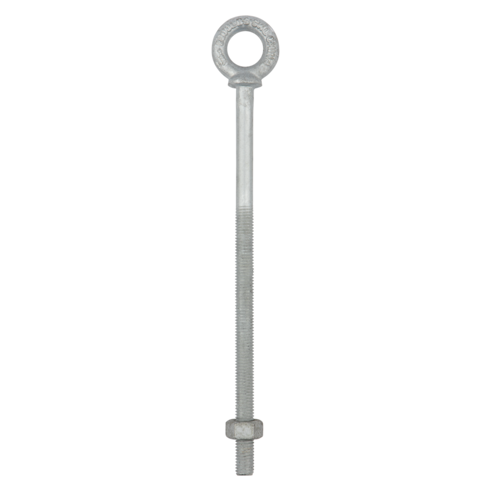 Galvanized eye bolt with threaded shaft and shoulder for secure fastening in hardware and fastening tools under $50