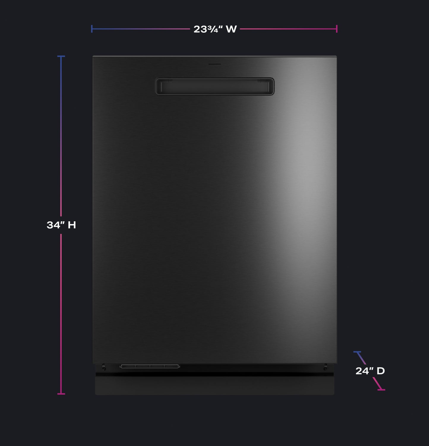 Front view of black stainless steel dishwasher with integrated handle in Kitchen & Appliances collections