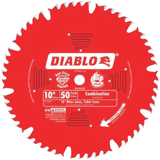 Red Diablo 10-inch circular saw blade with 50 teeth for woodworking and power tool accessories collections.