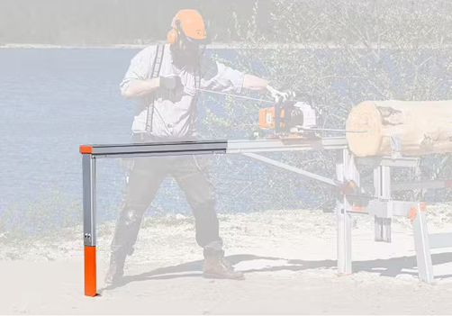 Extension arm with support leg for chainsaw mill, improving cutting reach and stability in home improvement tools collections