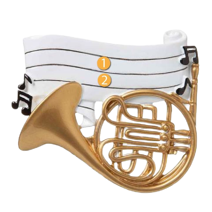 Golden French horn ornament with personalized musical notes design for Christmas Ornaments & Tree Decorations under $50