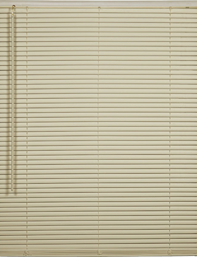 Ivory vinyl cordless mini blind with adjustable slats for light control in home improvement projects