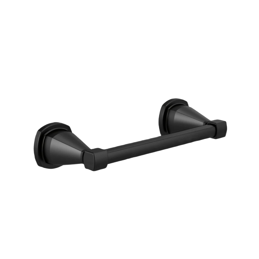 Matte black finish compact towel bar with geometric wall mounts for bathroom tools and home improvement use