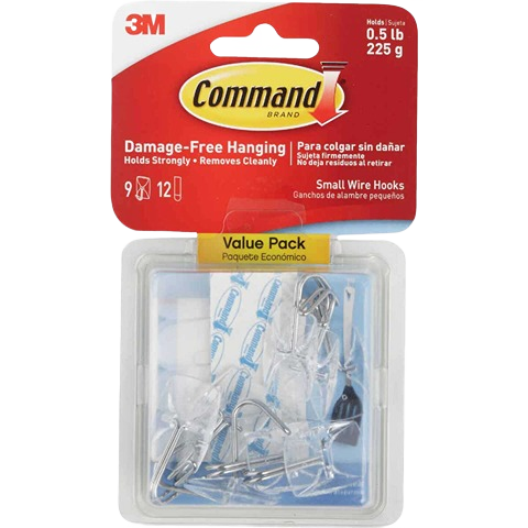 Small clear wire adhesive hooks in 9-pack for damage-free hanging in hardware and fasteners under $25 collections