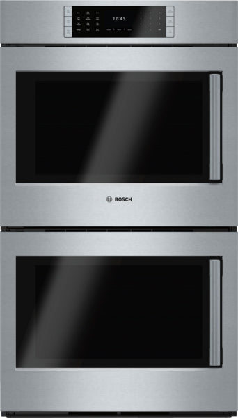 Stainless steel Bosch double wall oven with digital TFT touch control and steel buttons from Wall Ovens collection