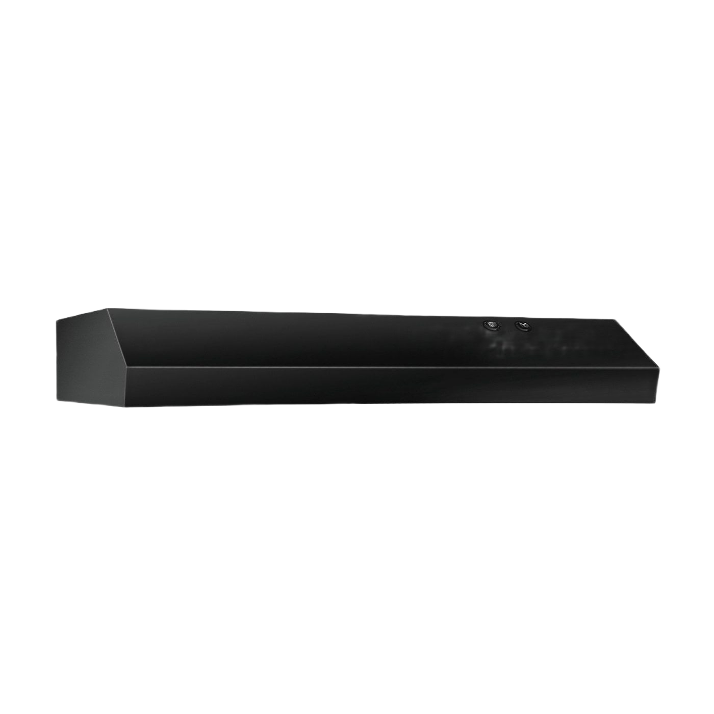 Black 30-inch overhead range hood with dishwasher-safe grease filter and two-speed fan in kitchen appliances collections