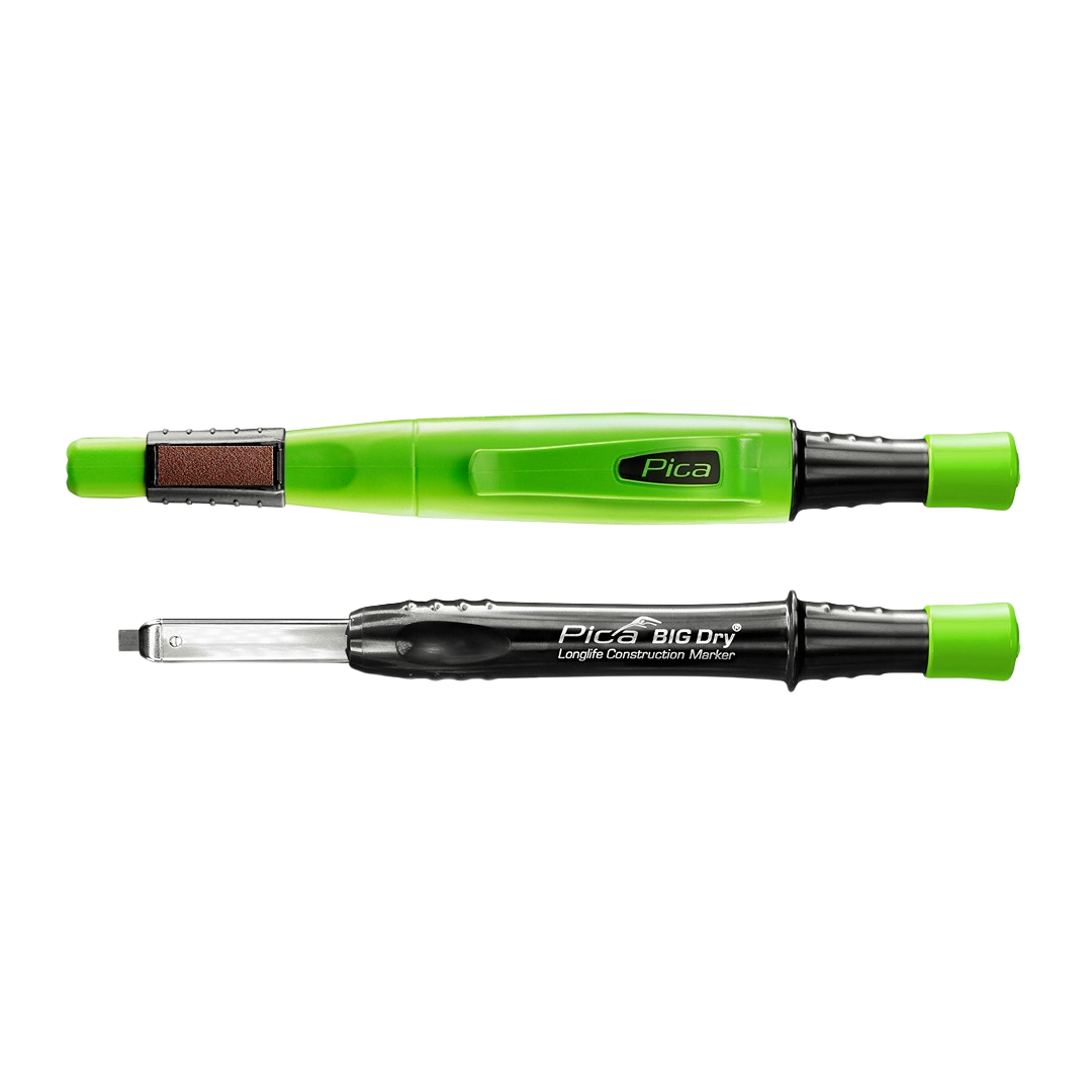 Green and black construction markers with retractable tips for long-lasting marking in tools and home improvement tasks