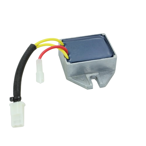 Electrical voltage regulator with metal casing and wiring harness, part of John Deere parts & accessories under $100 collection