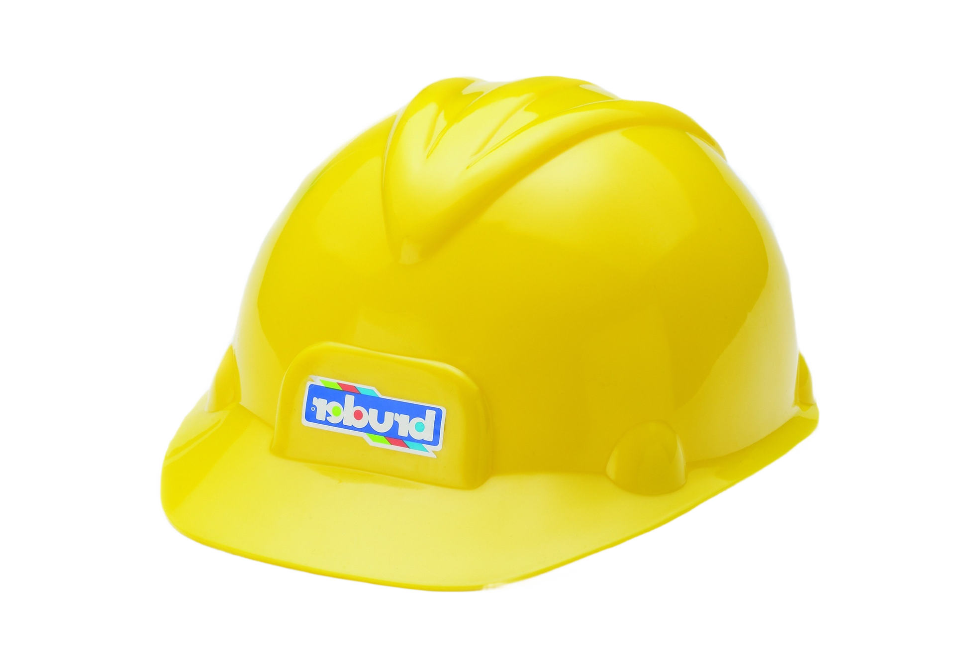 Yellow plastic toy construction helmet for children’s imaginative play in tools and home improvement activities