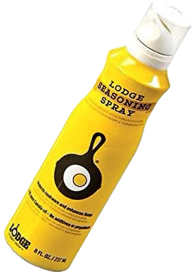 Yellow bottle of cooking spray for seasoning cast iron cookware, part of kitchenware and Lodge Cast Iron collections
