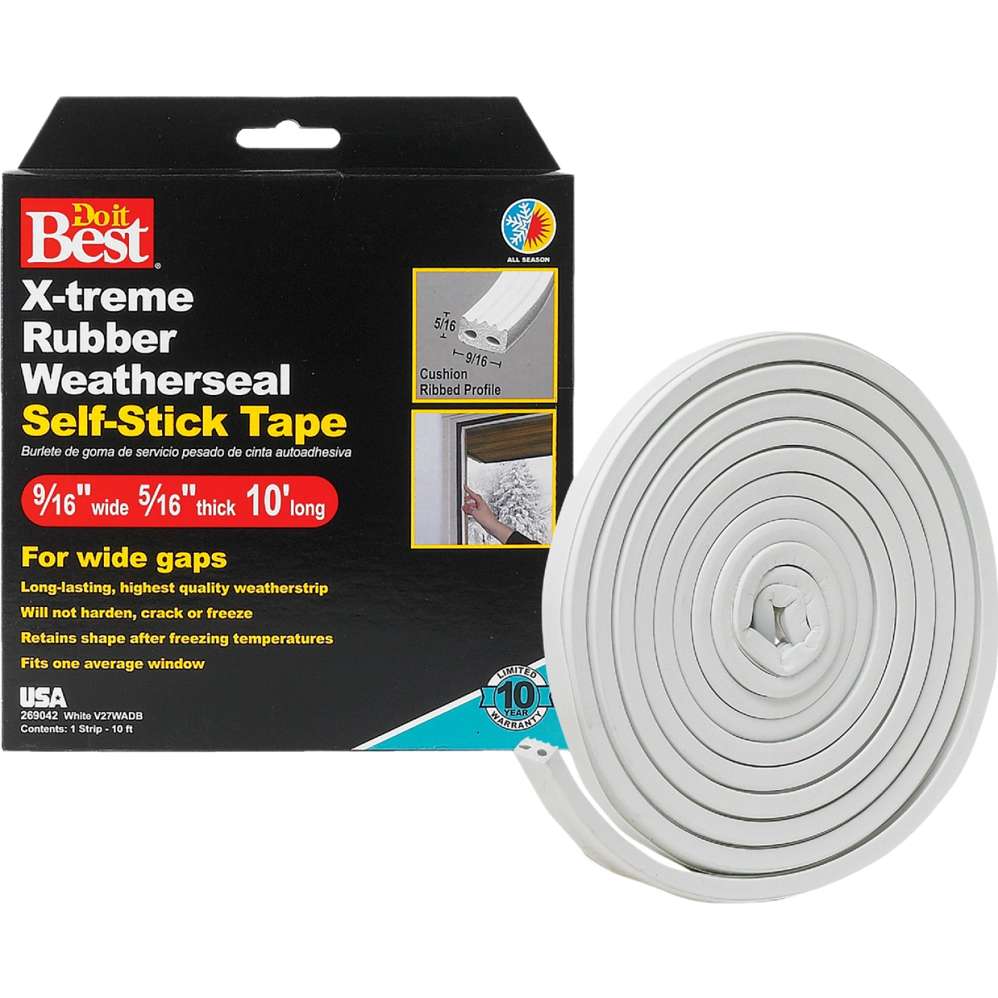 White wide rubber weatherseal tape roll with self-adhesive backing for home improvement hardware under $50 collection