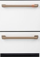 Close-up of brushed metal dishwasher drawer handles in kitchen and appliances collection