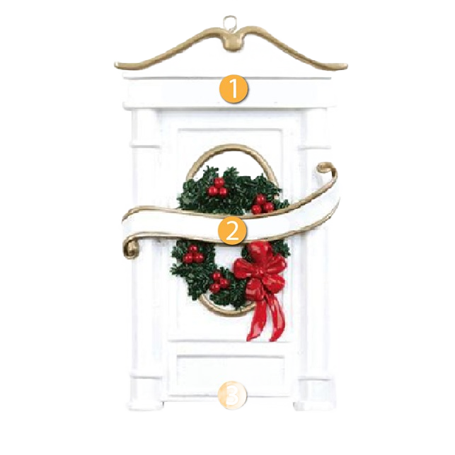 White door-shaped ornament with holly berry wreath and red bow from Christmas Ornaments & Tree Decorations collection