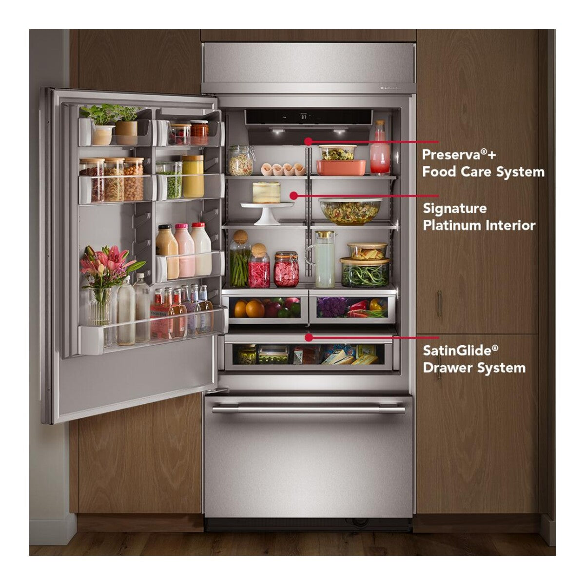 20.8 Cu. Ft. 36-Inch Built-In Bottom Mount Refrigerator with Left Door Swing and Signature Platinum Interior in PrintShield® Stainless Steel