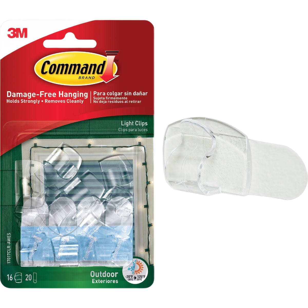 Clear plastic outdoor light clips with foam strips for damage-free hanging in hardware and fasteners collections under $50