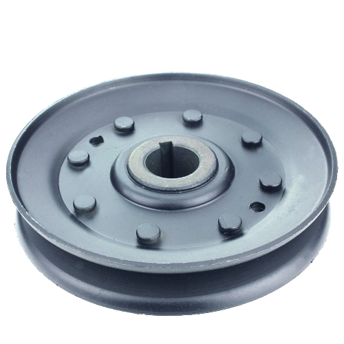 Metal pulley wheel with central bearing and mounting holes for tools and home improvement applications