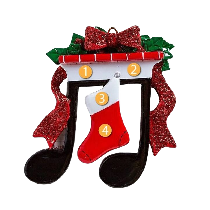 Festive music note ornament with red stocking and glittery bow for Christmas Ornaments & Tree Decorations under $50 collection