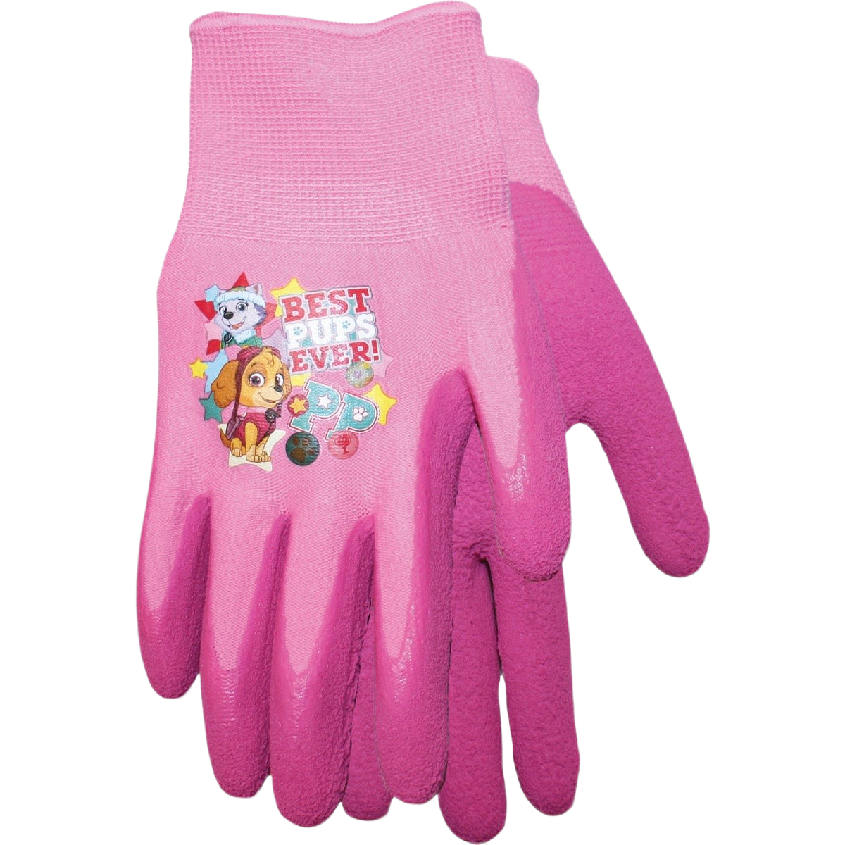 Pink latex coated kids gloves with cartoon paw print design for safety and gardening under $25 PPE gear
