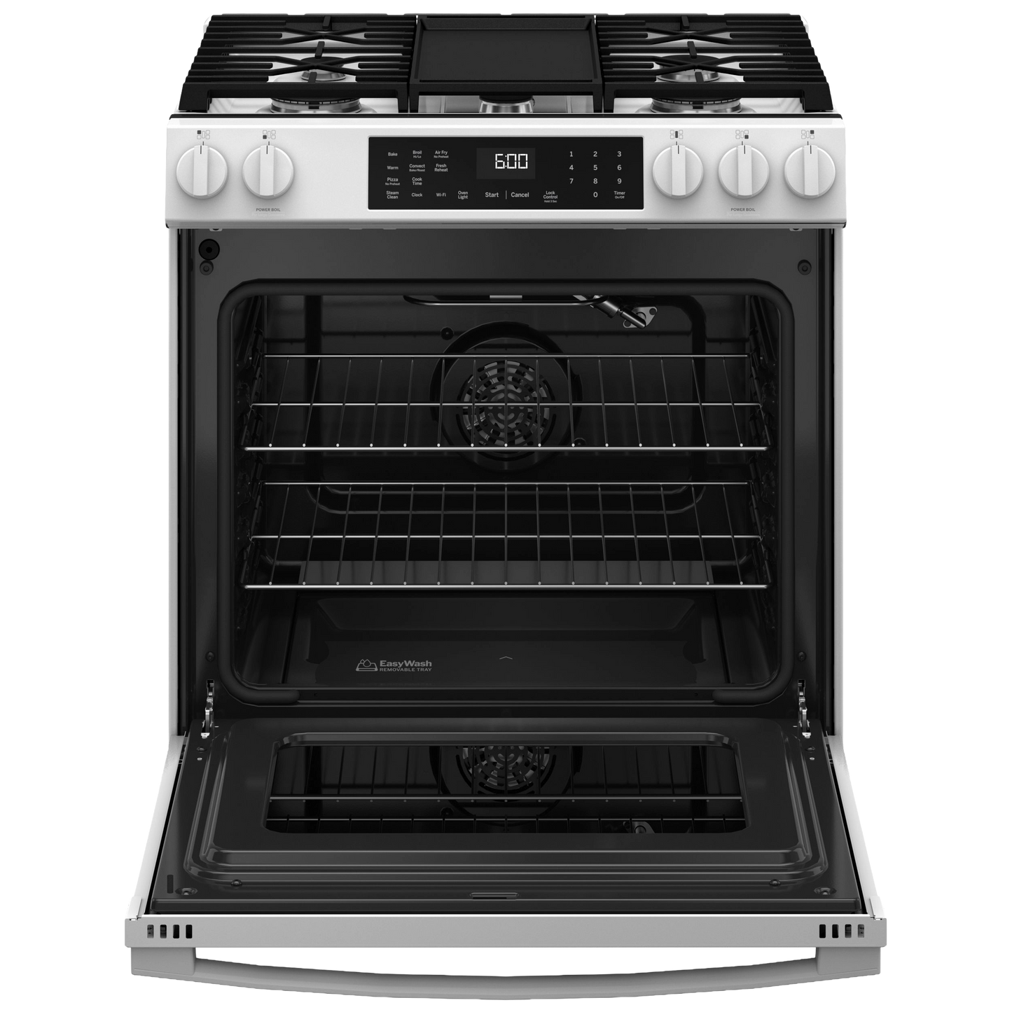 GE® 30" Slide-In Front-Control Convection Gas Range with No Preheat Air Fry and EasyWash™ Oven Tray