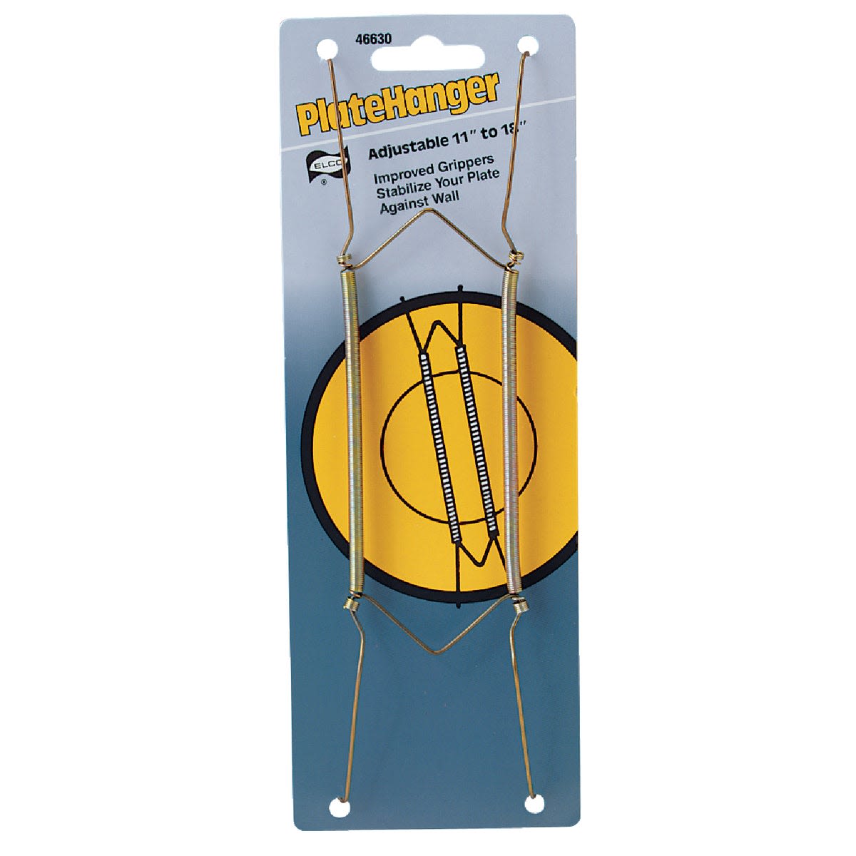 Adjustable metal plate hanger with springs for secure display on walls in home improvement and storage collections