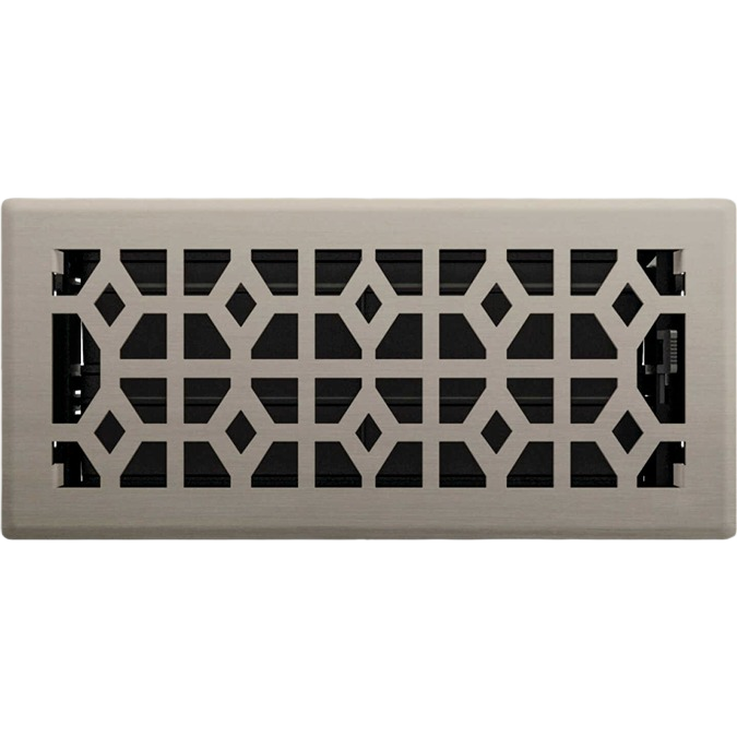 Brushed nickel steel floor register with decorative geometric pattern for home improvement ventilation