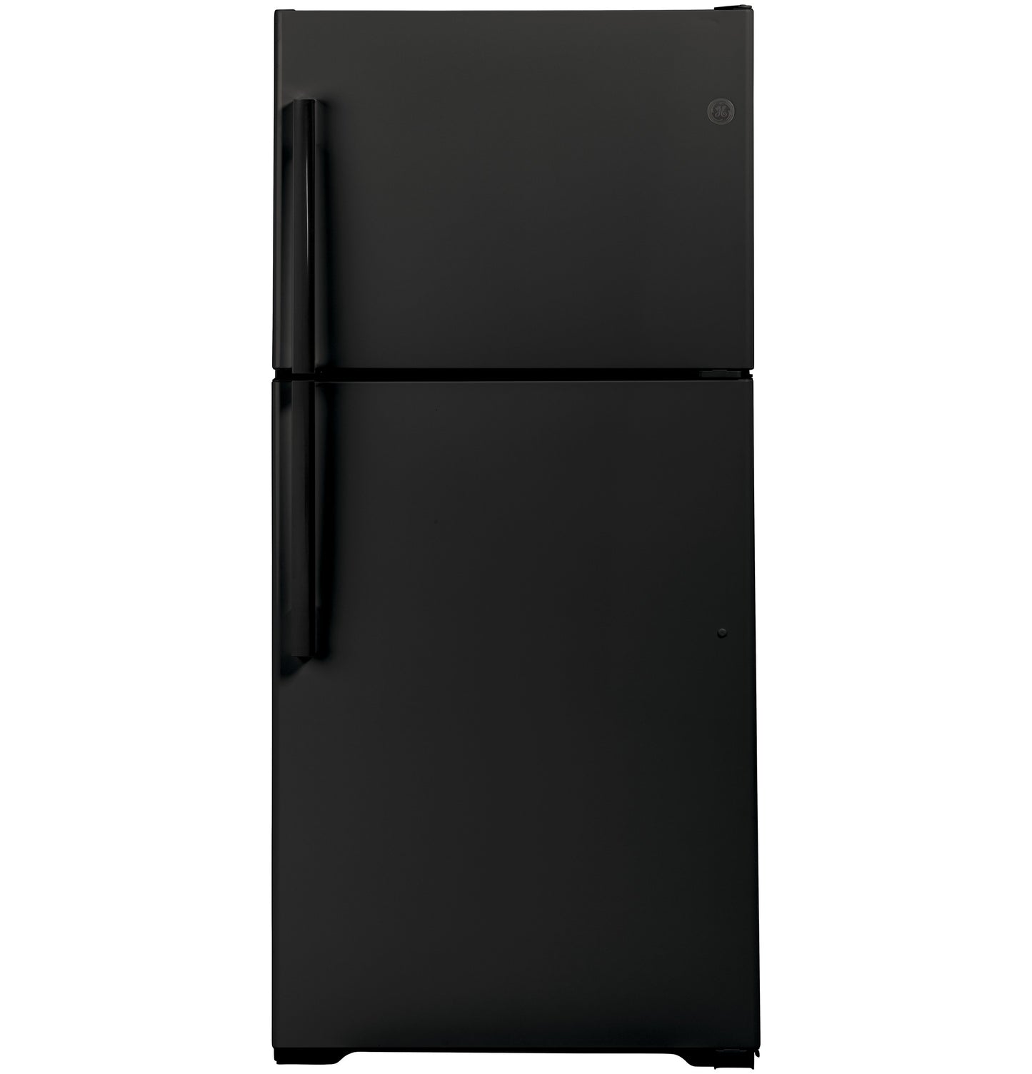 Black garage-ready top-freezer refrigerator with vertical handles in kitchen appliances and refrigerators collection