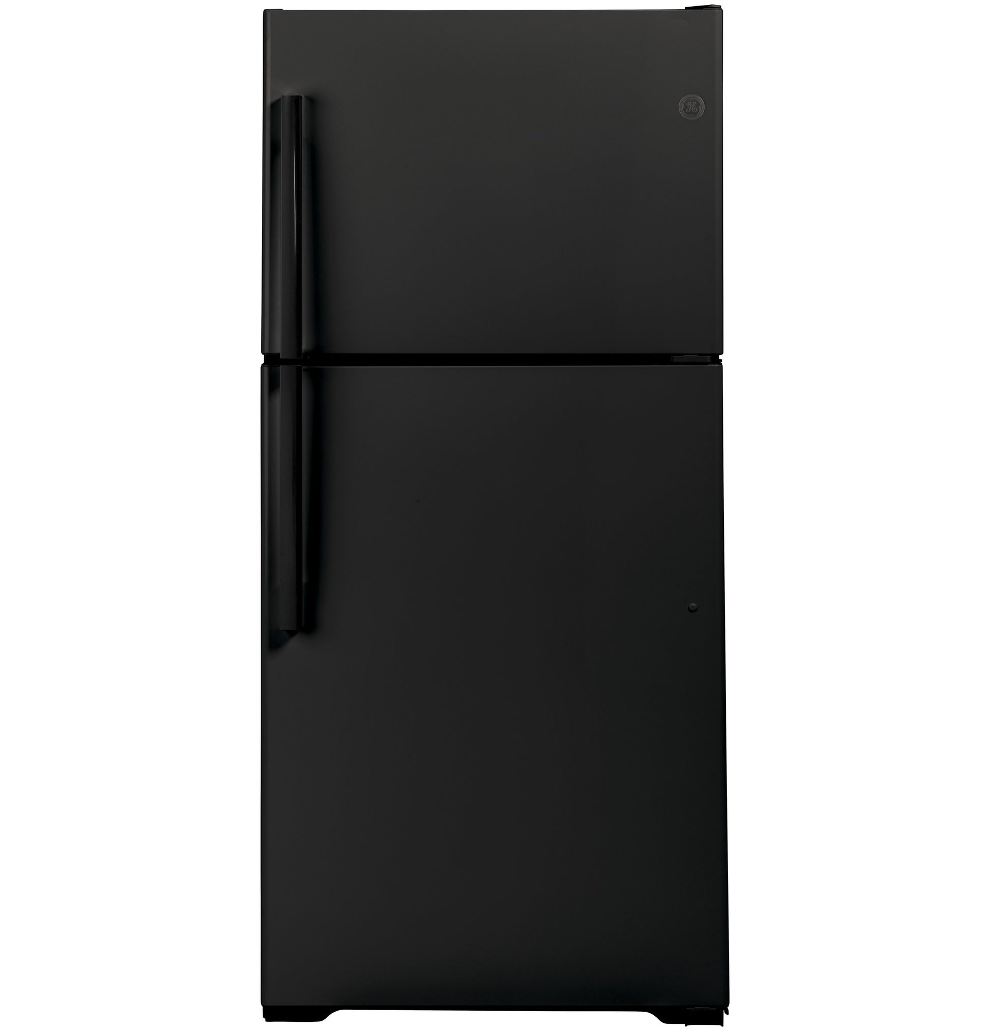 Black garage-ready top-freezer refrigerator with vertical handles in kitchen appliances and refrigerators collection