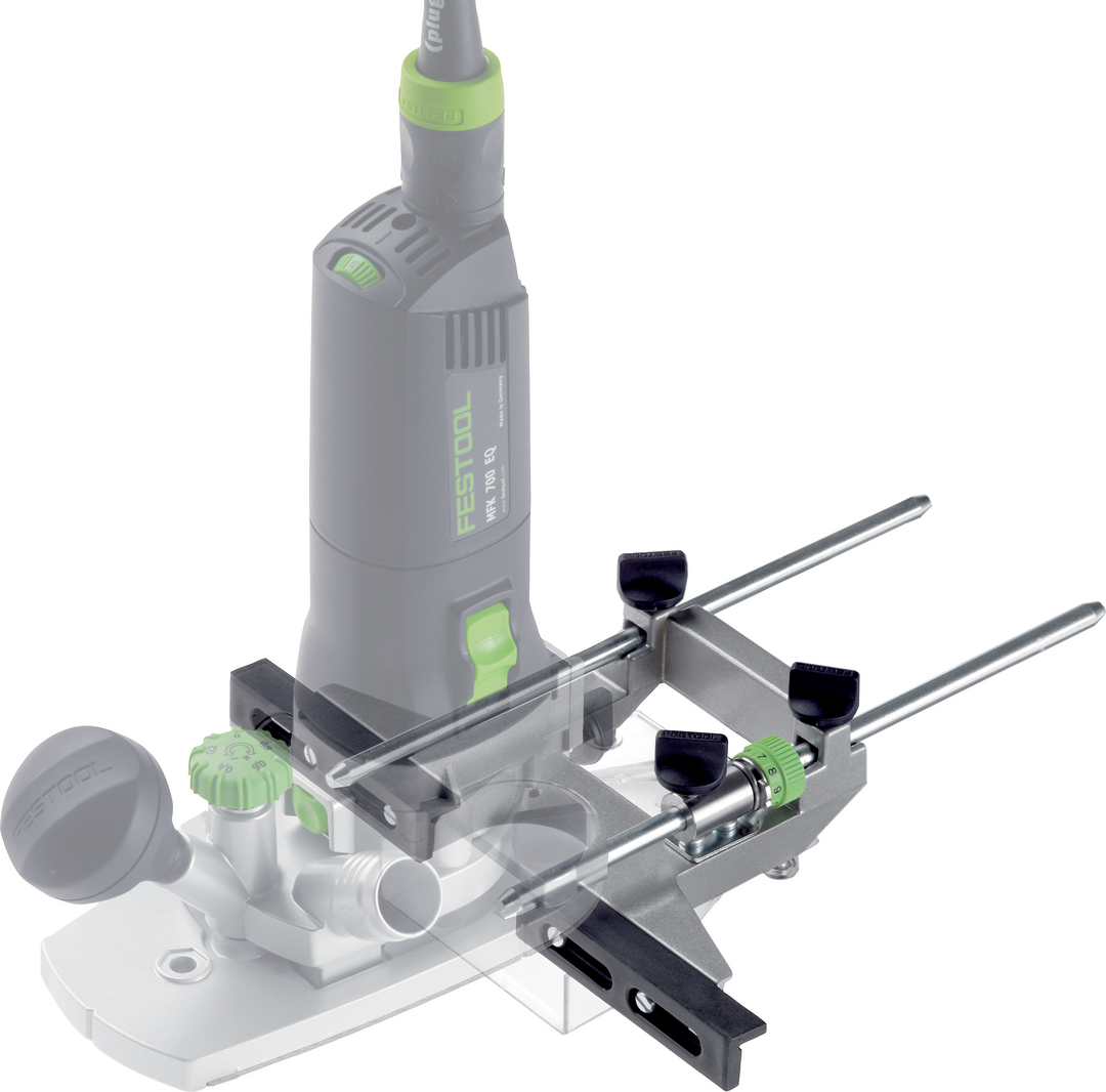 Adjustable metal router guide attachment with knobs for precise woodworking and home improvement tool control