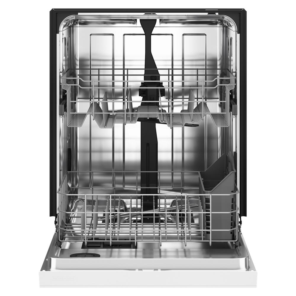 Open front control dishwasher with empty stainless steel interior racks in kitchen appliances collection