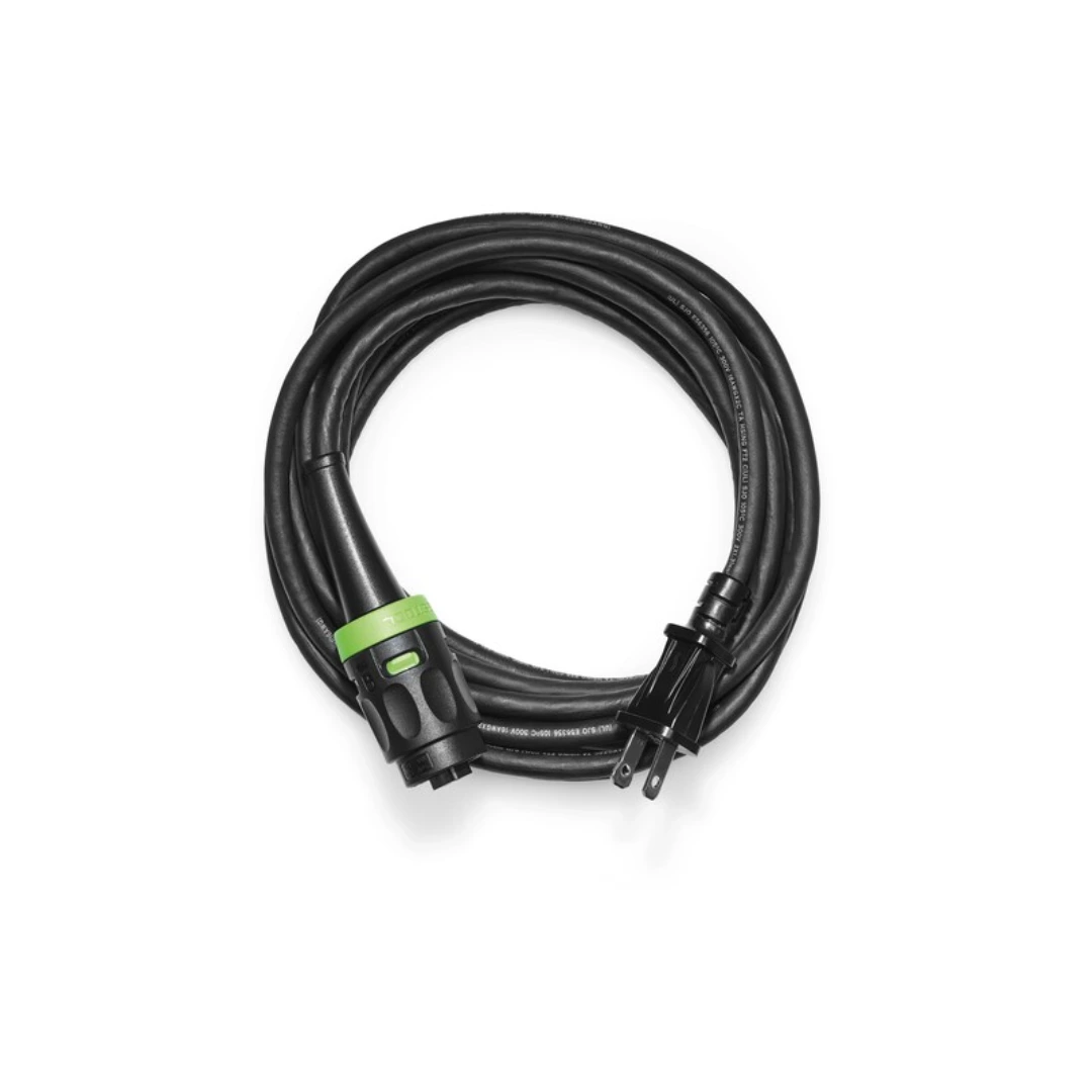 Heavy-duty black power cord with Plug-It connection and 16-gauge wire for tools and home improvement tasks