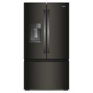 Black stainless steel 36-inch wide 3-door French door refrigerator with water dispenser from kitchen appliances collection
