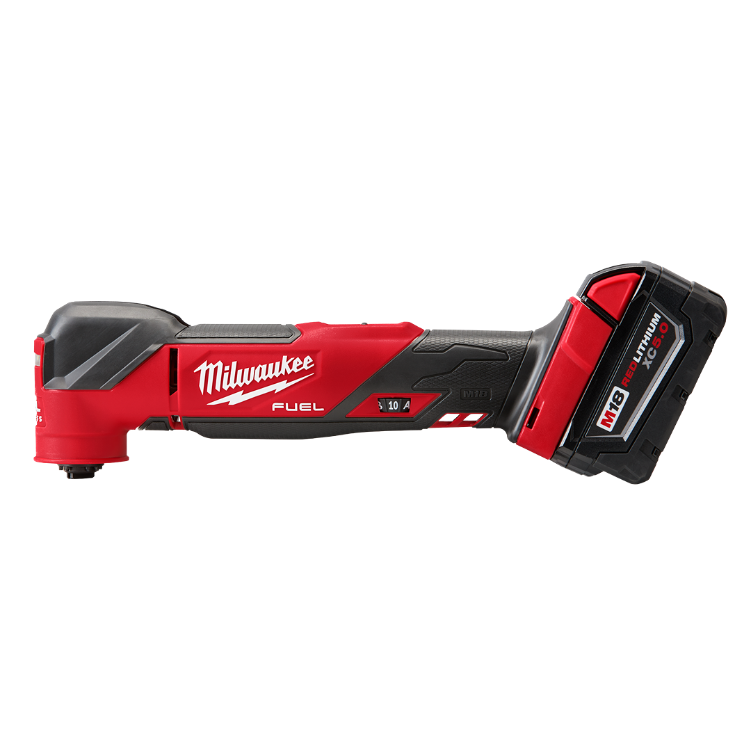 Red and black cordless oscillating multi tool with lithium-ion battery for versatile home improvement projects and tool use
