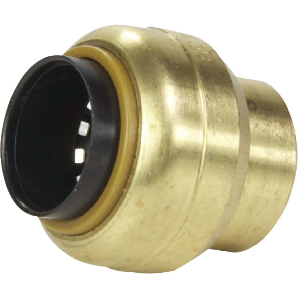 Brass push-to-connect cap fitting for plumbing and pipes in push fittings and home improvement collections