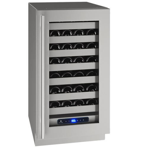 Stainless steel wine cooler with reversible hinge and digital display, designed for kitchen and appliance collections