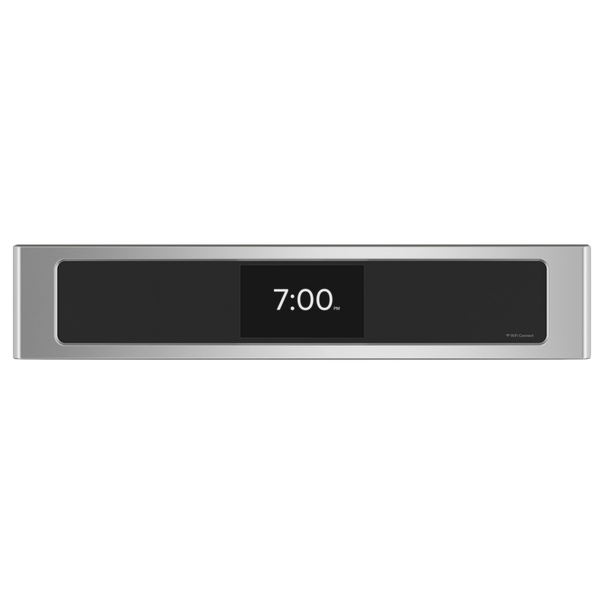 Stainless steel smart oven control panel with digital clock display and WiFi connectivity in appliances collection