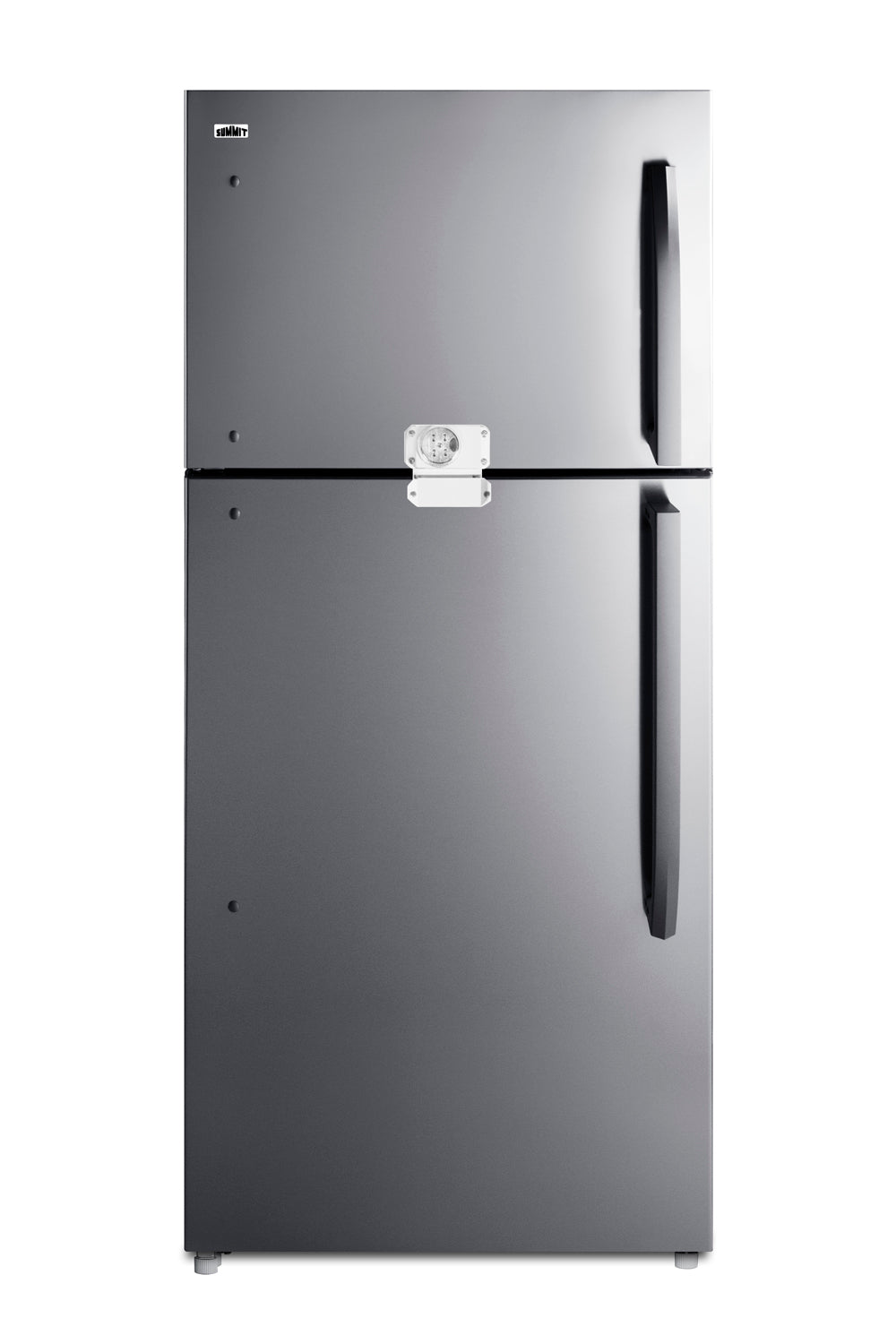 Stainless steel 30-inch wide top freezer refrigerator with vertical handles, part of Refrigerators and Kitchen & Kitchenware collections at Hartville Hardware.