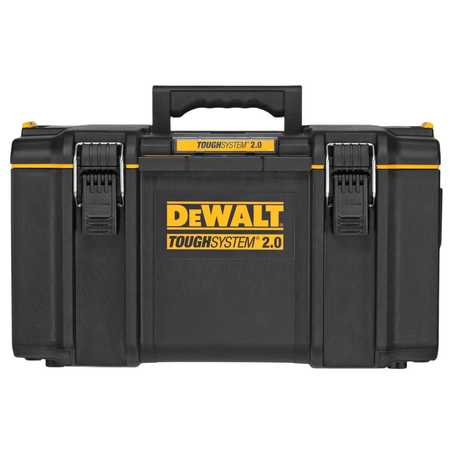 Heavy-duty black and yellow large toolbox with sturdy latches and top handle for tool storage and home improvement tasks