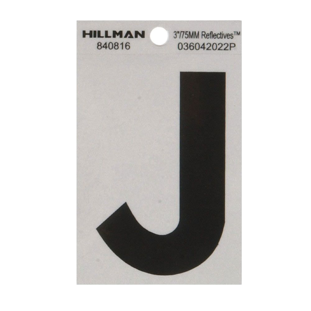 Hillman 3 in. Black & Silver Reflective Mylar Sticker Wide Style Letter W