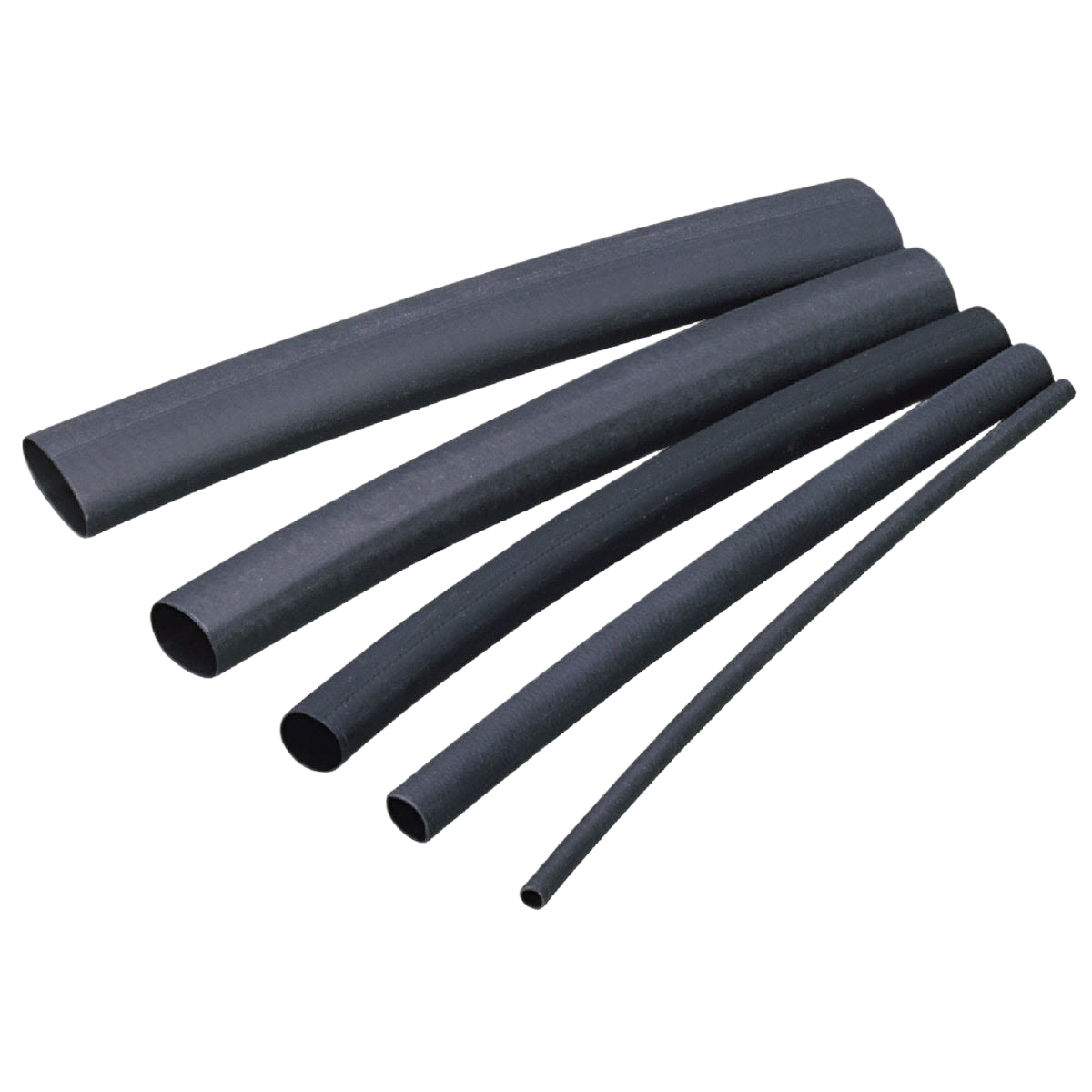 Set of black heat shrink tubes in various diameters for electrical insulation and repair in home improvement projects
