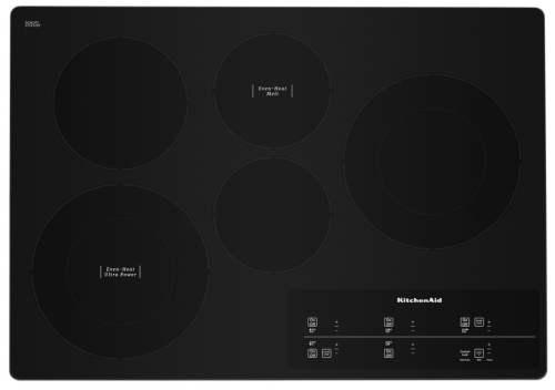 Black KitchenAid electric cooktop with five cooking zones and touch-activated controls from Cooktops collection