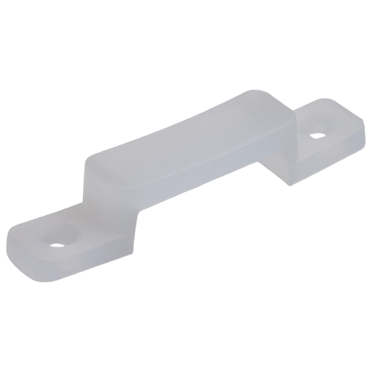 Translucent plastic outdoor mounting bracket with screw holes for securing tape lighting in electrical and outdoor lighting projects