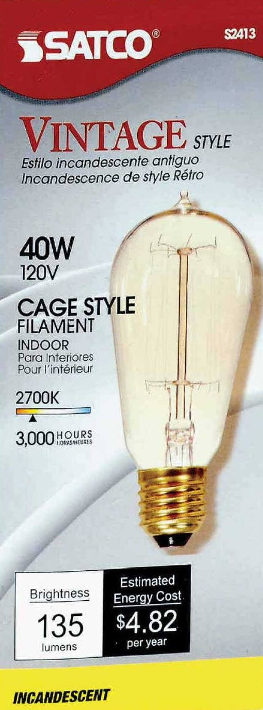 Clear vintage-style incandescent light bulb with cage filament, warm 2700K light for indoor home improvement projects