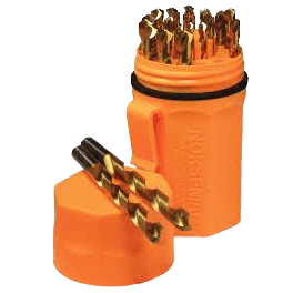 Compact orange case containing multiple premium jobber drill bits for tool accessories and power tool use