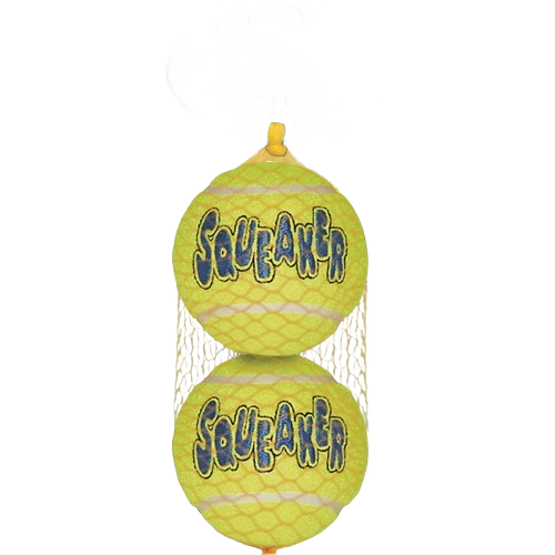 Two yellow squeaky tennis balls in mesh bag for pet toys and dog play under $50 collection