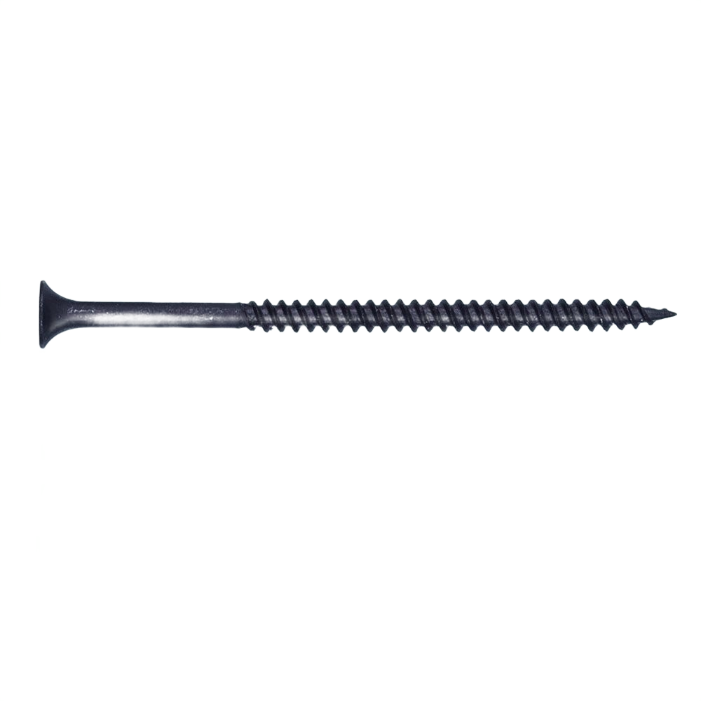 Black phosphate-coated fine thread drywall screw with Phillips drive for hardware and home improvement projects
