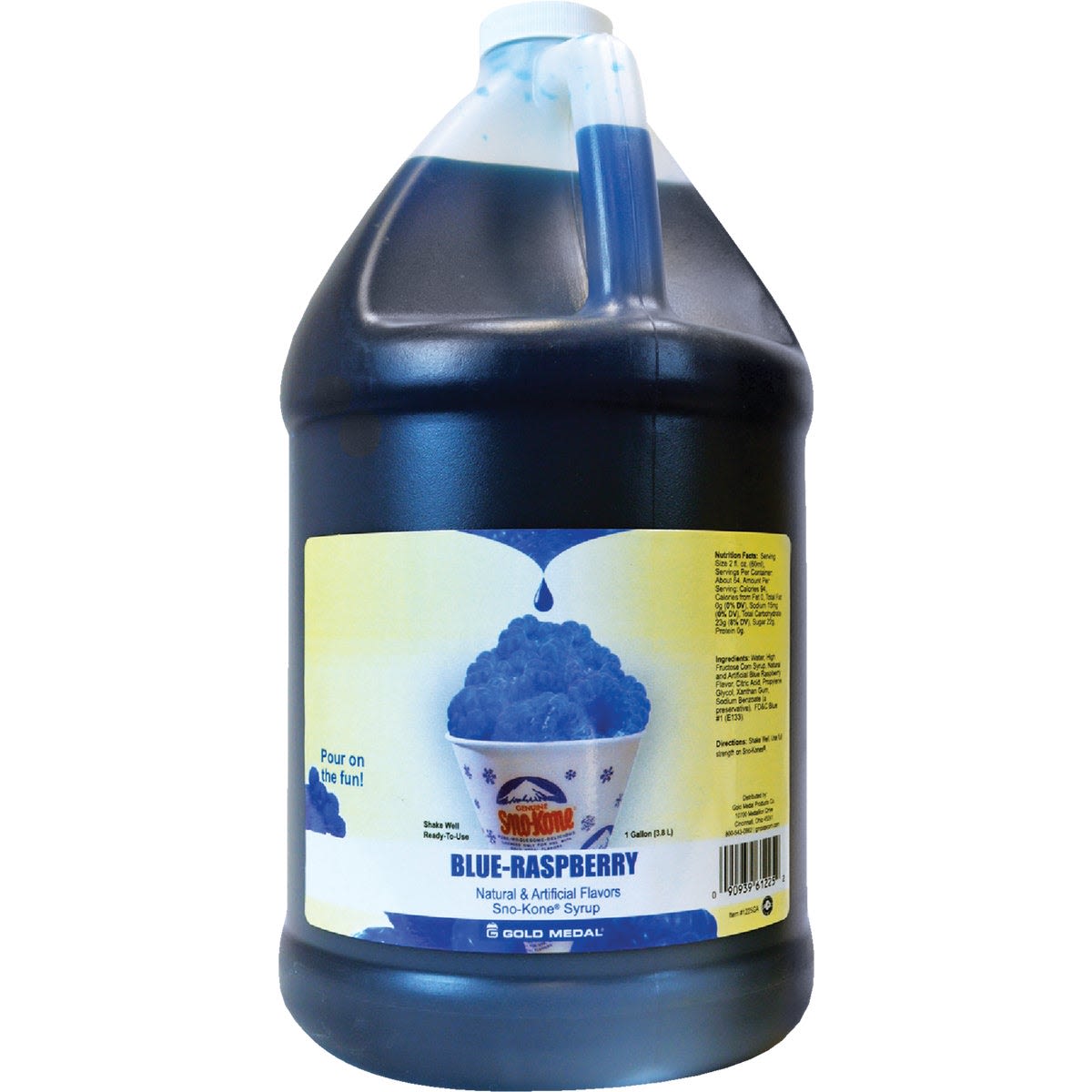 One-gallon jug of blue raspberry syrup for shaved ice treats in food and beverage collections under $50