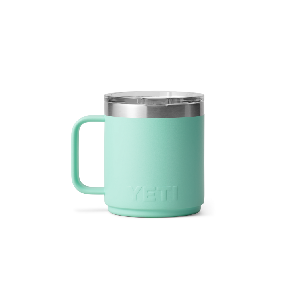 Light green stackable mug with ceramic lining and clear lid for hot and cold beverages in drinkware and kitchenware collections