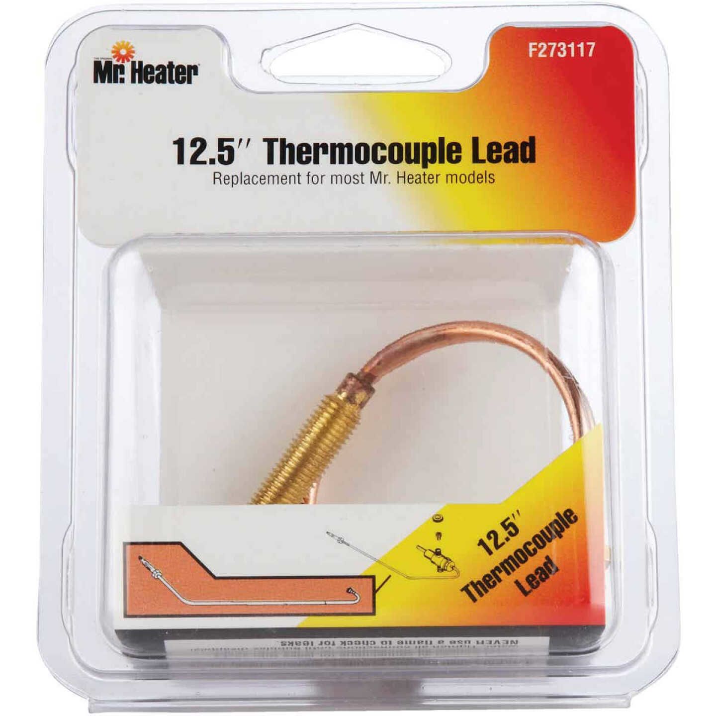 12.5-inch copper thermocouple lead with brass fittings designed as a replacement part for heating unit repair tasks